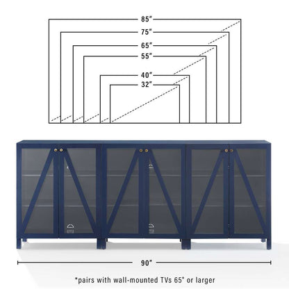 Crosley Furniture Cassai 3Pc Media Storage Cabinet Set Navy - 3 Storage Pantries - KF13134NV veiw 5