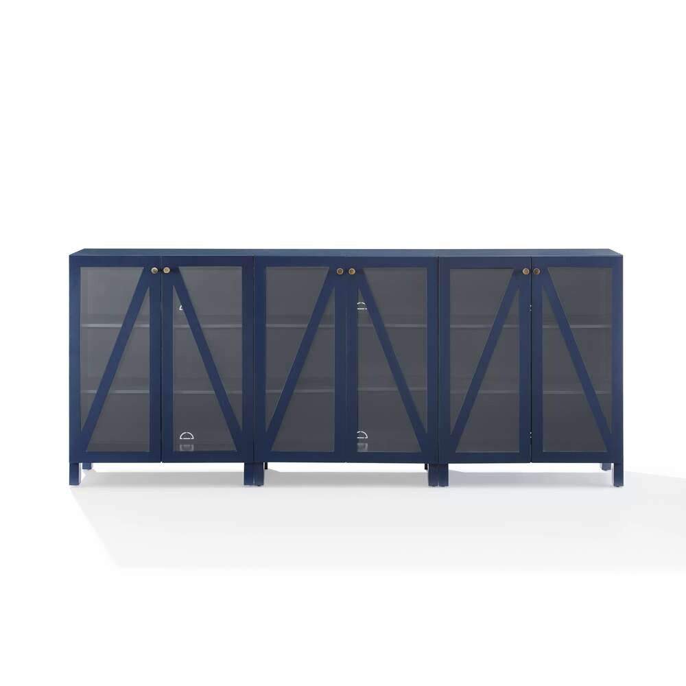 Crosley Furniture Cassai 3Pc Media Storage Cabinet Set Navy - 3 Storage Pantries - KF13134NV veiw 8