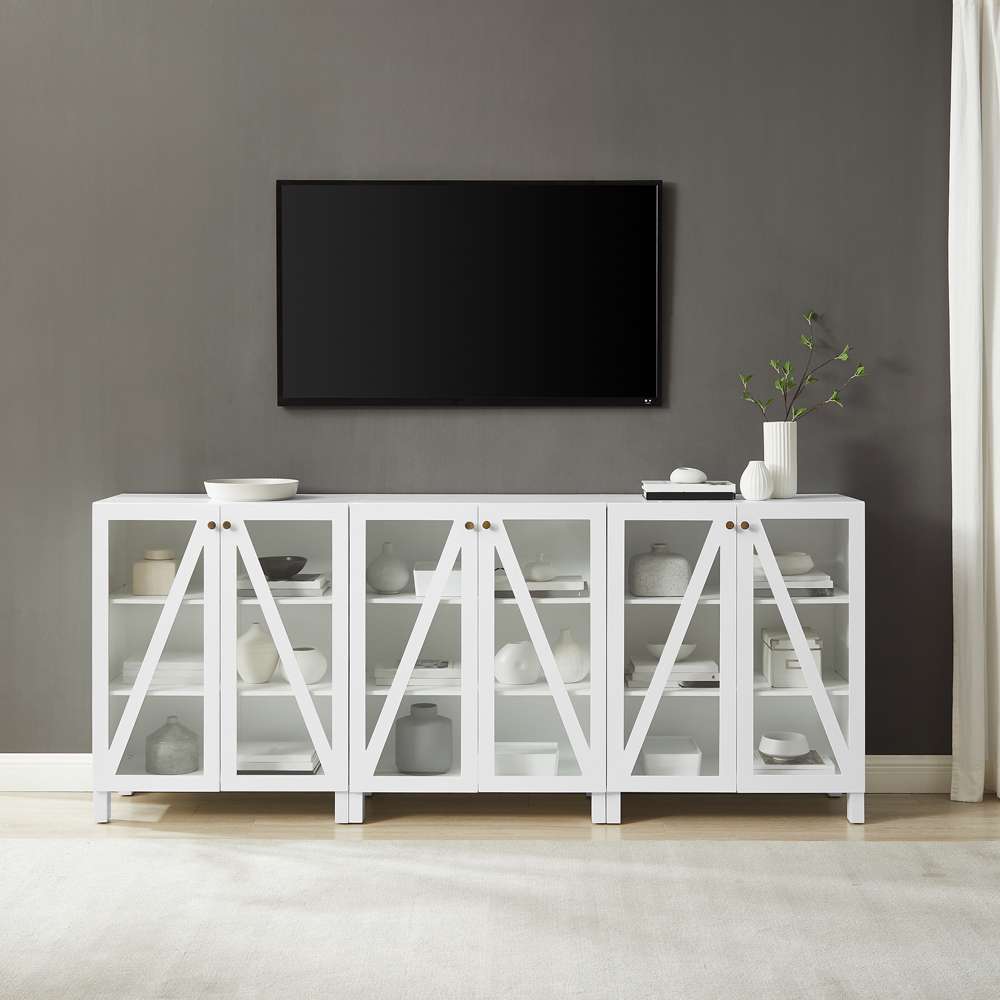 Crosley Furniture Cassai 3Pc Media Storage Cabinet Set White - 3 Storage Pantries - KF13134WH veiw 2