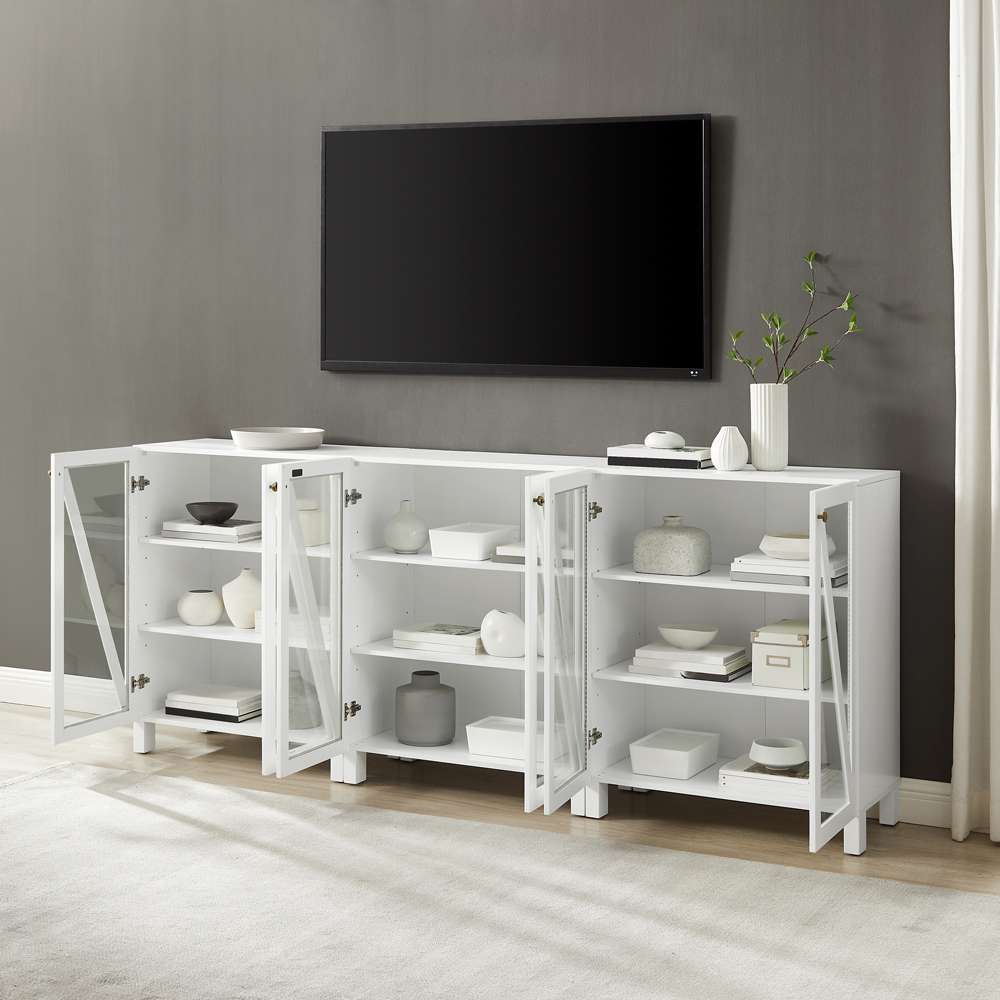 Crosley Furniture Cassai 3Pc Media Storage Cabinet Set White - 3 Storage Pantries - KF13134WH veiw 3
