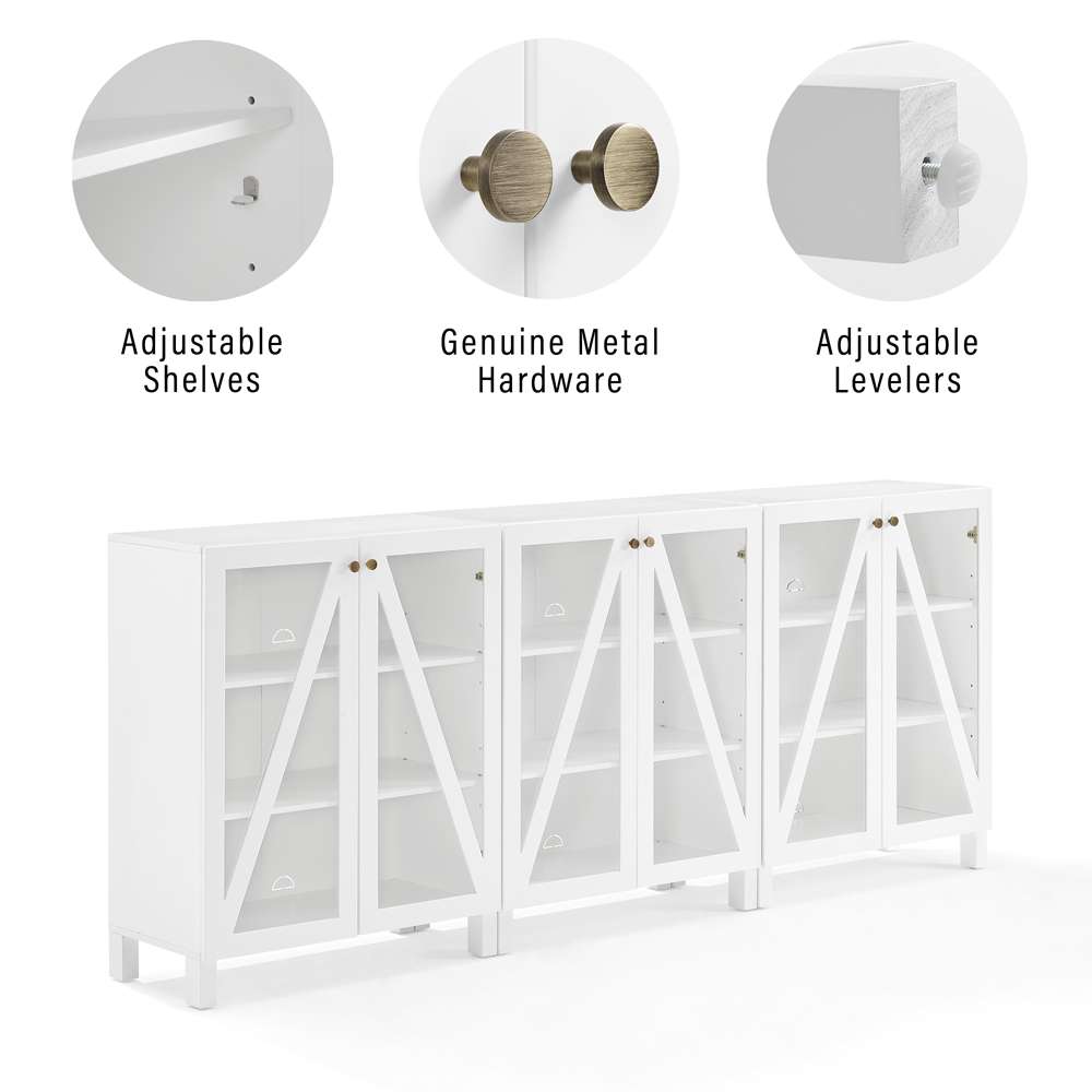 Crosley Furniture Cassai 3Pc Media Storage Cabinet Set White - 3 Storage Pantries - KF13134WH veiw 4