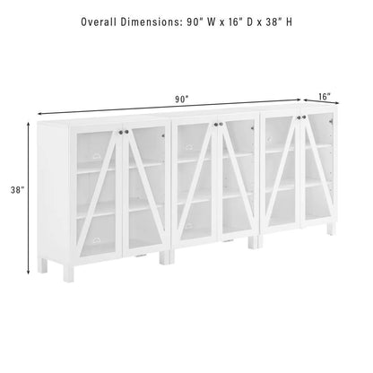 Crosley Furniture Cassai 3Pc Media Storage Cabinet Set White - 3 Storage Pantries - KF13134WH veiw 11