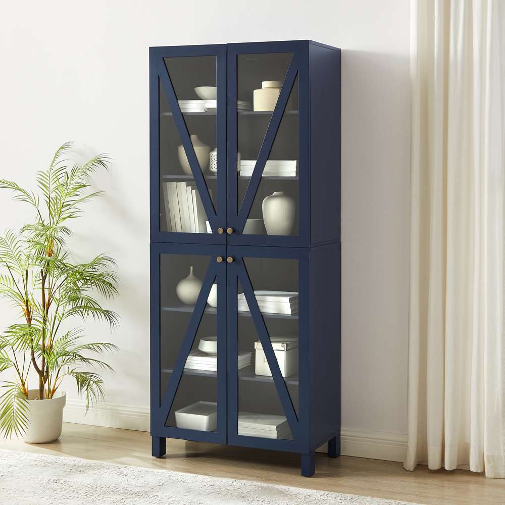 Crosley Furniture Cassai Tall Storage Pantry Navy - 2 Stackable Pantries - KF33024NV veiw 1
