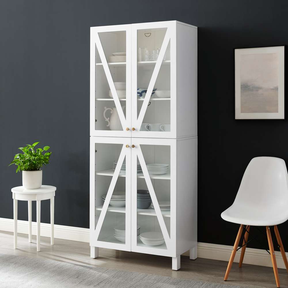 Crosley Furniture Cassai Tall Storage Pantry White - 2 Stackable Pantries - KF33024WH veiw 4