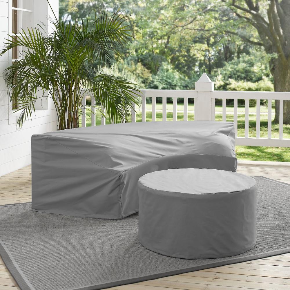Crosley Furniture - Catalina 2 Piece Furniture Cover Set Gray - Round Sectional Sofa And Coffee Table - MO75014-GY veiw 4