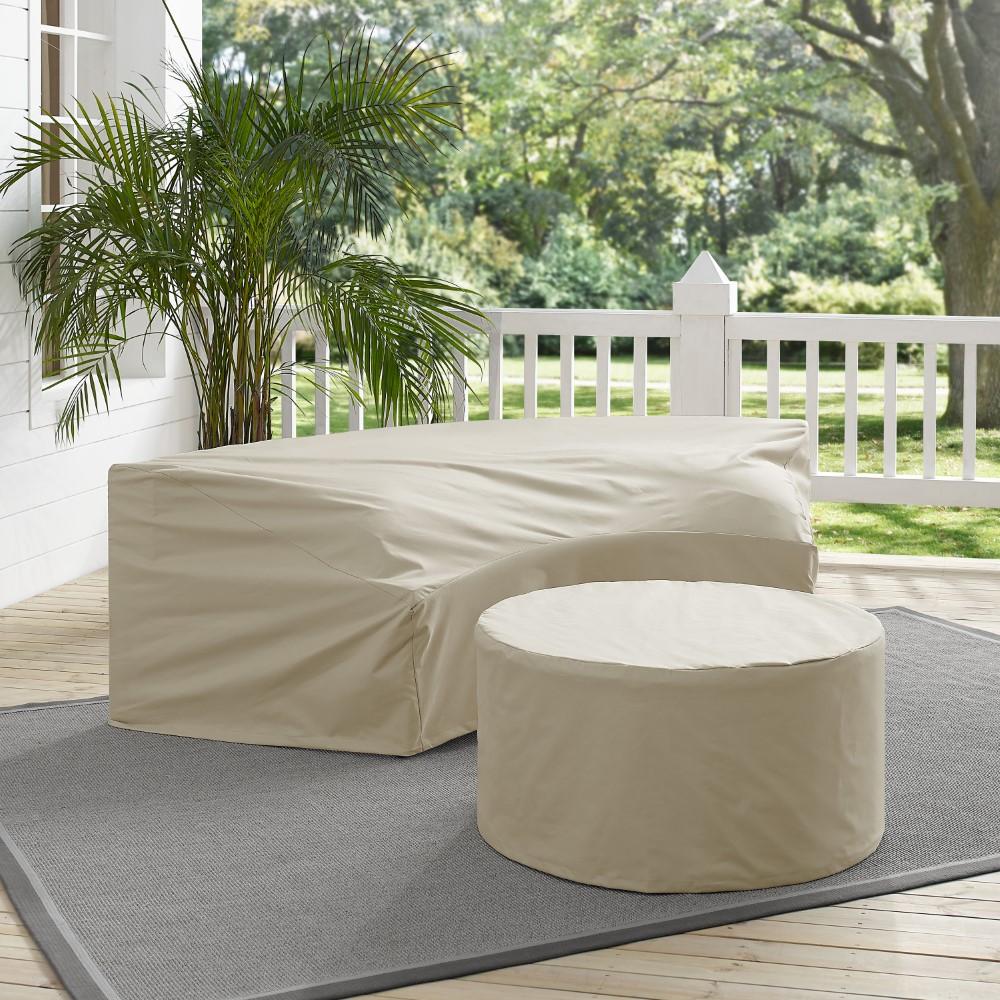Crosley Furniture - Catalina 2 Piece Furniture Cover Set Tan - Round Sectional Sofa And Coffee Table - MO75014-TA veiw 4