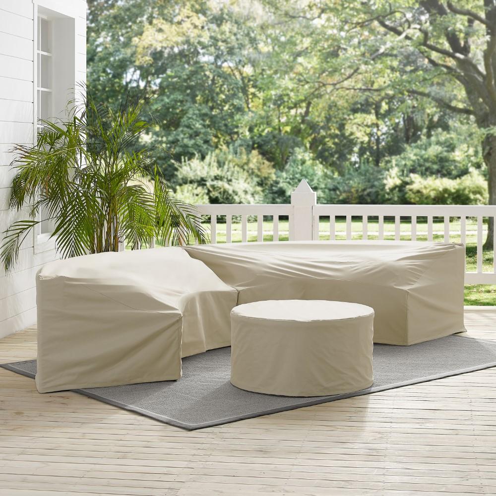 Crosley Furniture - Catalina 3 Piece Furniture Cover Set Tan - 2 Round Sectional Sofas And Coffee Table - MO75015-TA veiw 4