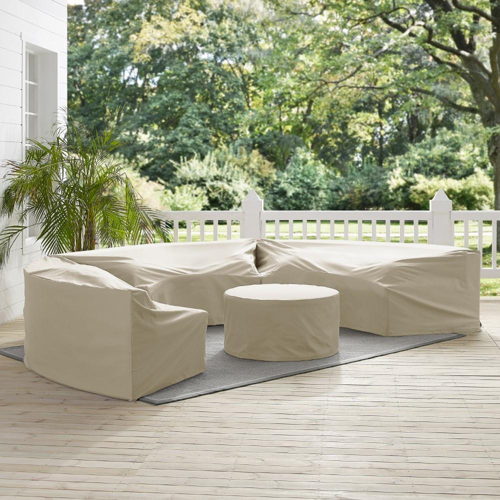 Crosley Furniture - Catalina 4 Piece Furniture Cover Set Tan - 3 Round Sectional Sofas And Coffee Table - MO75016-TA veiw 5