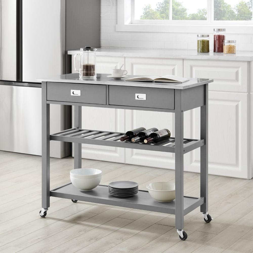 Crosley Furniture - Chloe Stainless Steel Top Kitchen Island/Cart Gray/Stainless Steel - CF3027SS-GY veiw 8