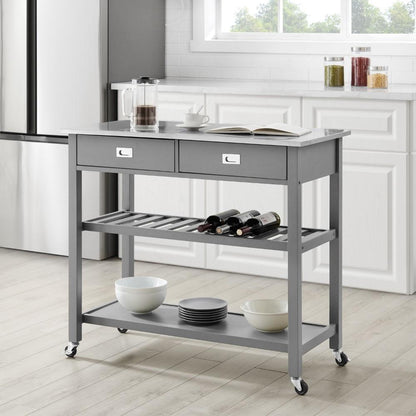 Crosley Furniture - Chloe Stainless Steel Top Kitchen Island/Cart Gray/Stainless Steel - CF3027SS-GY veiw 8