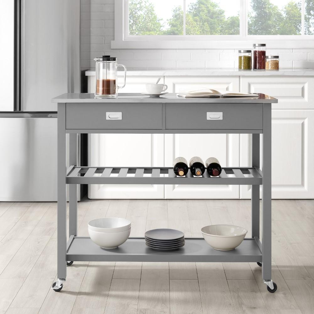Crosley Furniture - Chloe Stainless Steel Top Kitchen Island/Cart Gray/Stainless Steel - CF3027SS-GY veiw 9