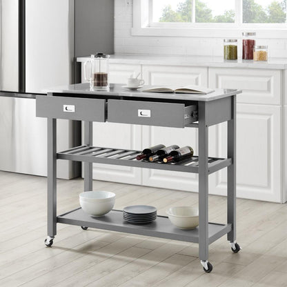 Crosley Furniture - Chloe Stainless Steel Top Kitchen Island/Cart Gray/Stainless Steel - CF3027SS-GY veiw 10