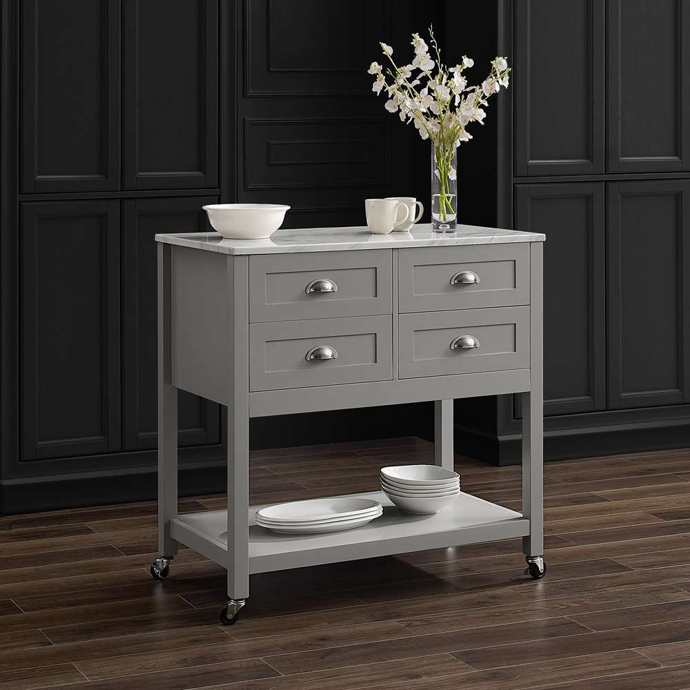 Crosley Furniture - Connell Kitchen Island/Cart Gray/White Marble - CF3036WM-GY veiw 1