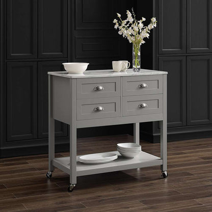Crosley Furniture - Connell Kitchen Island/Cart Gray/White Marble - CF3036WM-GY veiw 1