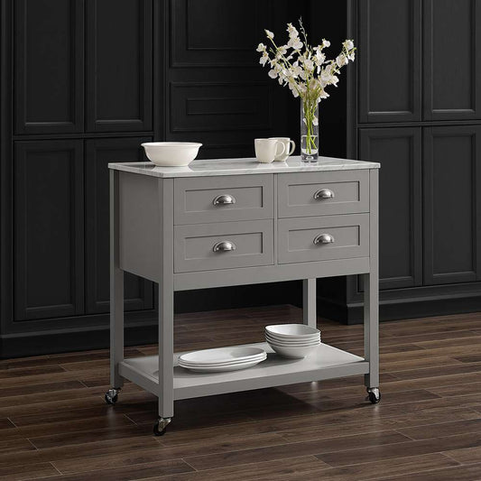 Crosley Furniture - Connell Kitchen Island/Cart Gray/White Marble - CF3036WM-GY veiw 1