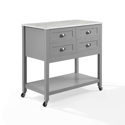 Crosley Furniture - Connell Kitchen Island/Cart Gray/White Marble - CF3036WM-GY veiw 2