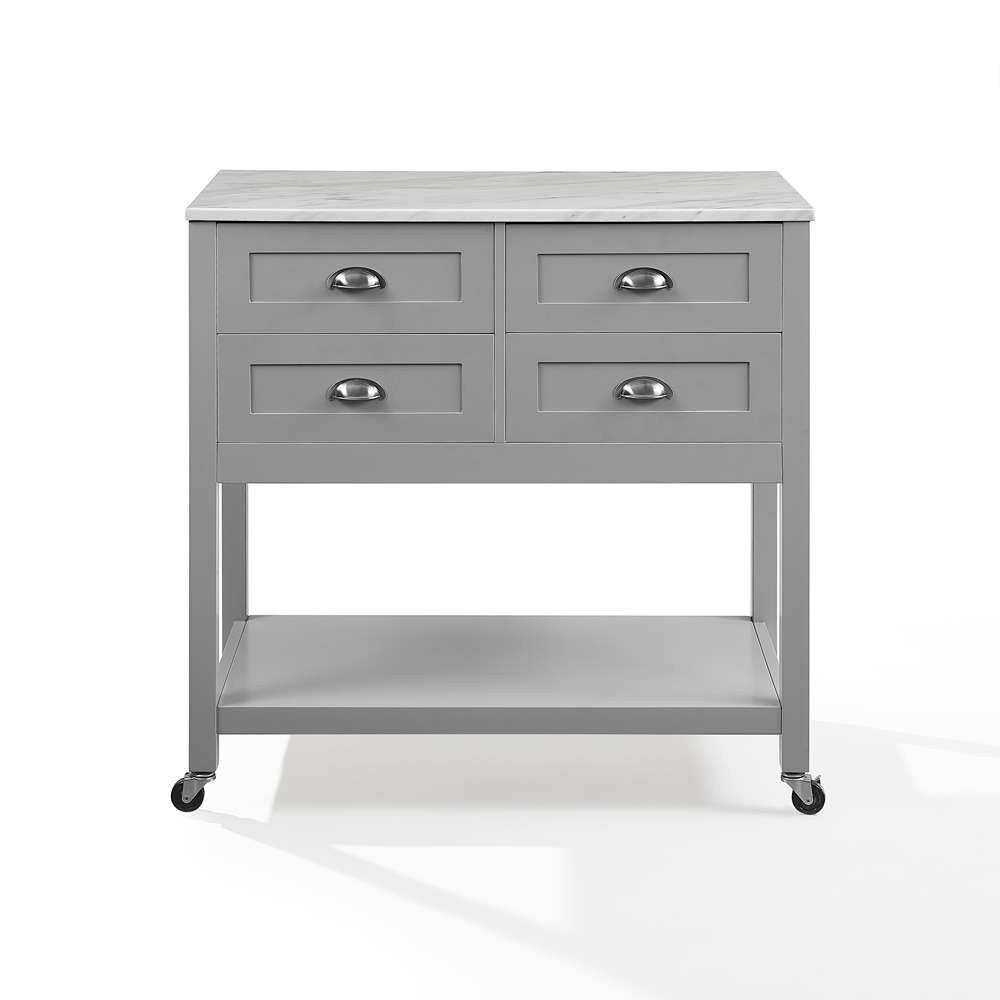 Crosley Furniture - Connell Kitchen Island/Cart Gray/White Marble - CF3036WM-GY veiw 3