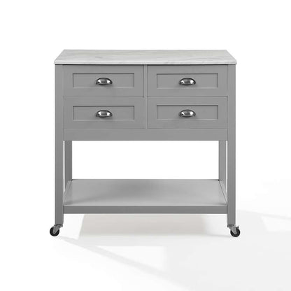 Crosley Furniture - Connell Kitchen Island/Cart Gray/White Marble - CF3036WM-GY veiw 3