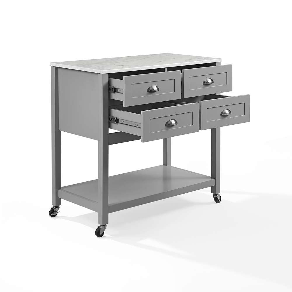 Crosley Furniture - Connell Kitchen Island/Cart Gray/White Marble - CF3036WM-GY veiw 4
