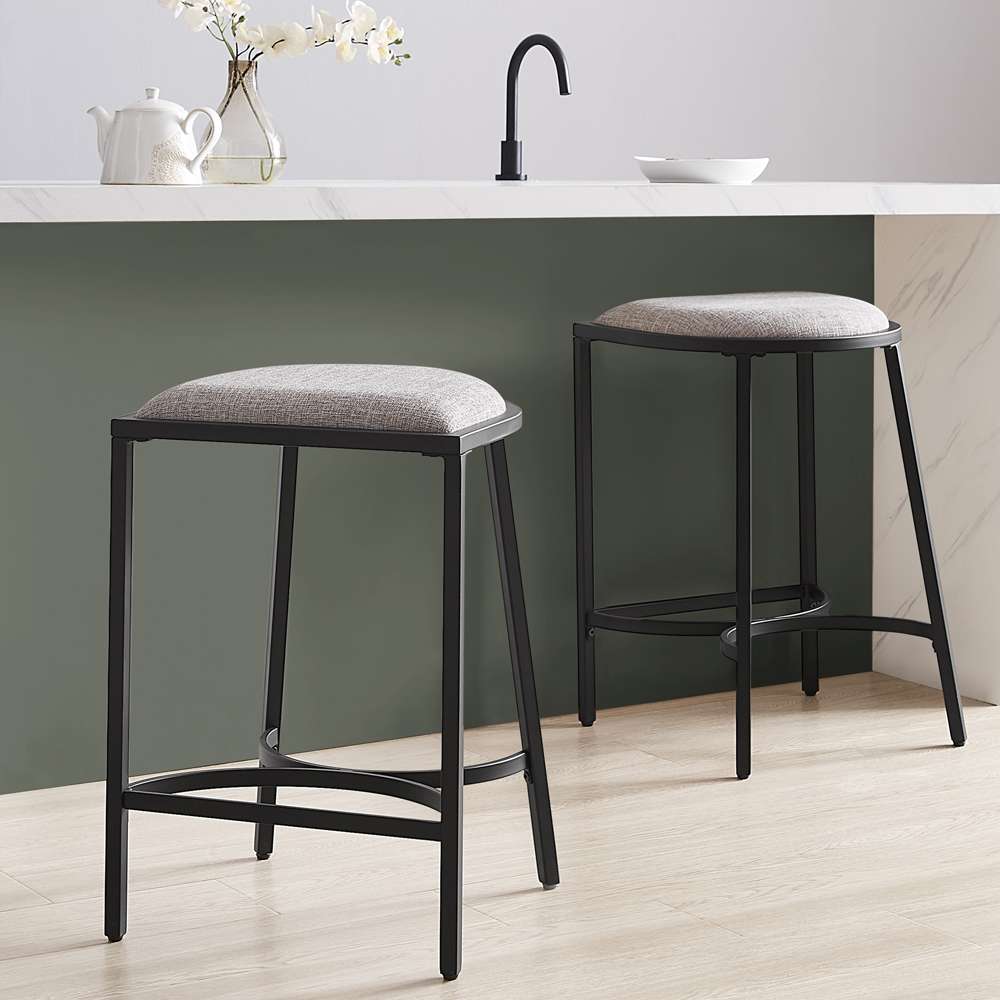 Crosley Furniture - Ellery 2Pc Counter Stool Set Gray/Matte Black - 2 Stools - CF502624MB-GY veiw 1