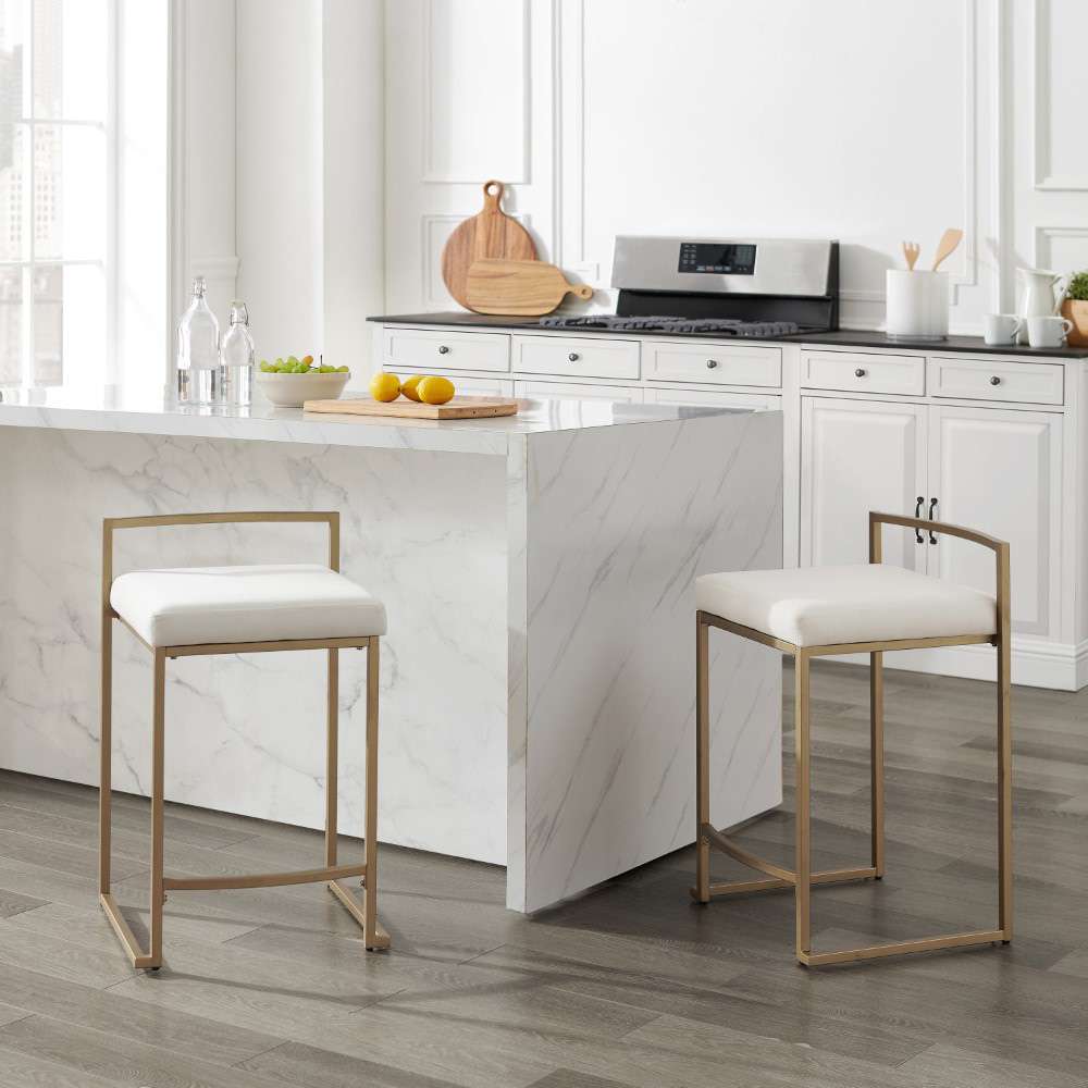 Crosley Furniture - Harlowe 2Pc Counter Stool Set Creme/ Gold (Set of 2) - CF501924-CR veiw 5