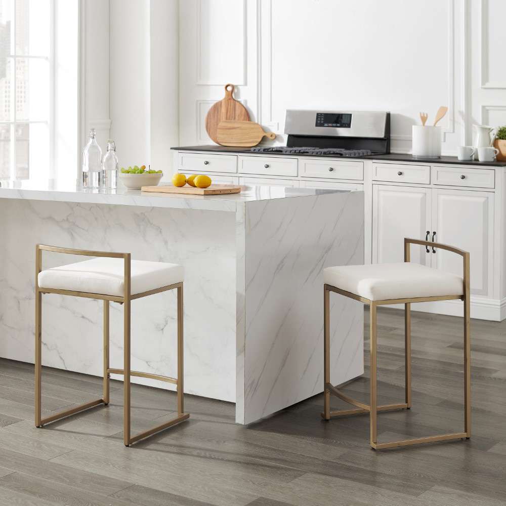 Crosley Furniture - Harlowe 2Pc Counter Stool Set Creme/ Gold (Set of 2) - CF501924-CR veiw 6