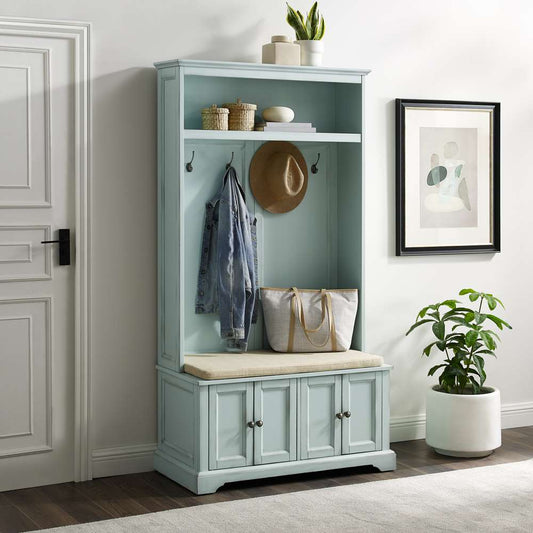 Crosley Furniture - Holbrook Hall Tree Distressed Seafoamblue/Oatmeal - CF6039-BL veiw 1