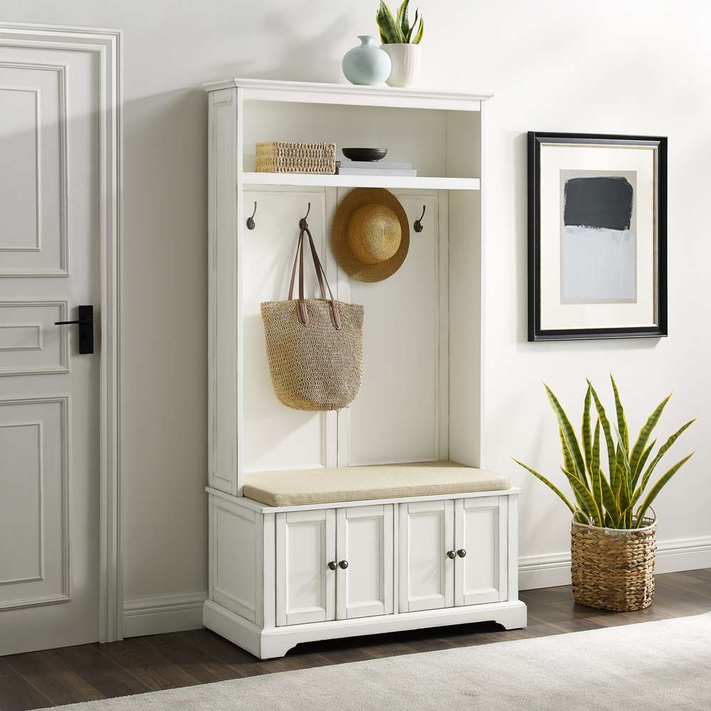 Crosley Furniture - Holbrook Hall Tree Distressed White/Oatmeal - CF6039-WH veiw 1