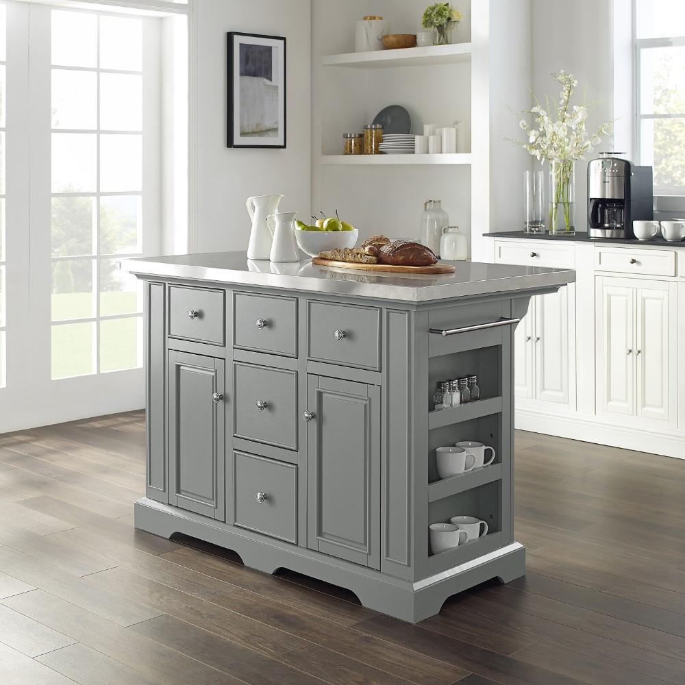 Crosley Furniture - Julia Kitchen Island Gray/Stainless Steel - KF30025AGY veiw 8