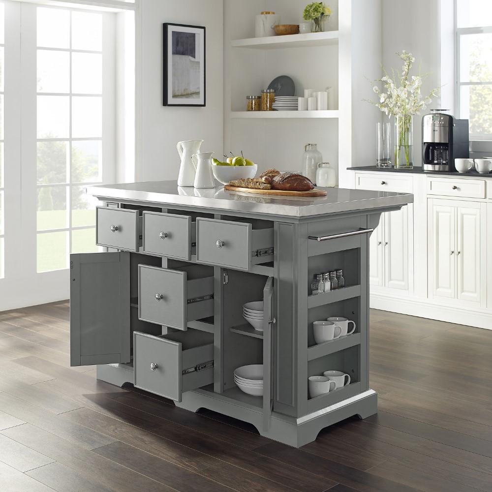 Crosley Furniture - Julia Kitchen Island Gray/Stainless Steel - KF30025AGY veiw 9