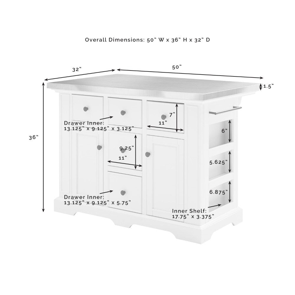 Crosley Furniture - Julia Kitchen Island White/Stainless Steel - KF30025AWH veiw 7