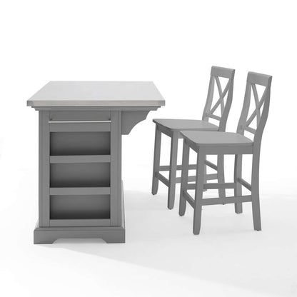 Crosley Furniture - Julia Stainless Steel Top Island W/X-Back Stools Gray/Gray - Island & 2 Stools - KF30064GY-GY veiw 4