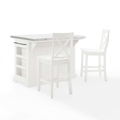 Crosley Furniture - Julia Stainless Steel Top Island W/X-Back Stools White/White - Island & 2 Stools - KF30064WH-WH veiw 3