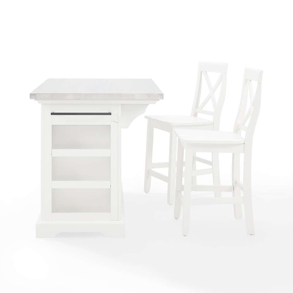 Crosley Furniture - Julia Stainless Steel Top Island W/X-Back Stools White/White - Island & 2 Stools - KF30064WH-WH veiw 4