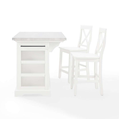 Crosley Furniture - Julia Stainless Steel Top Island W/X-Back Stools White/White - Island & 2 Stools - KF30064WH-WH veiw 4