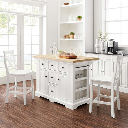 Crosley Furniture - Julia Wood Top Island W/X-Back Stools White/Black - Island & 2 Stools - KF30067WH-BK veiw 1