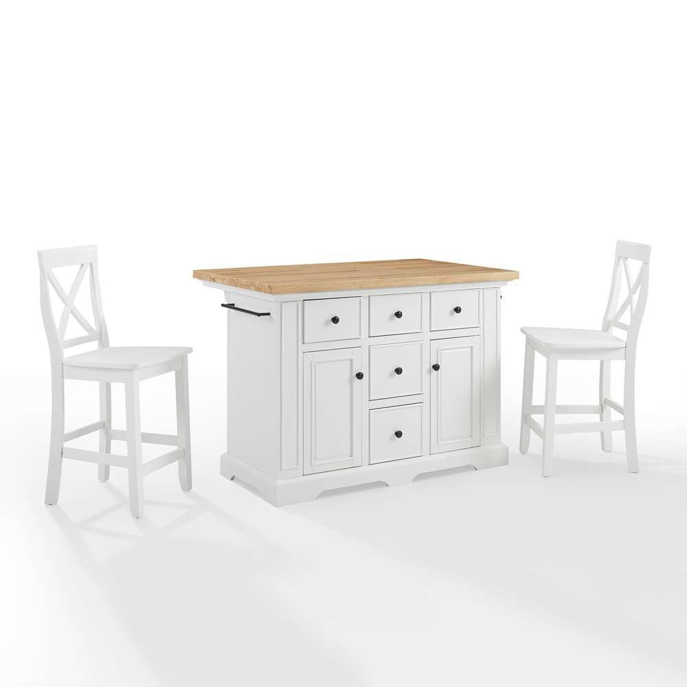 Crosley Furniture - Julia Wood Top Island W/X-Back Stools White/White - Island & 2 Stools - KF30067WH-WH veiw 2