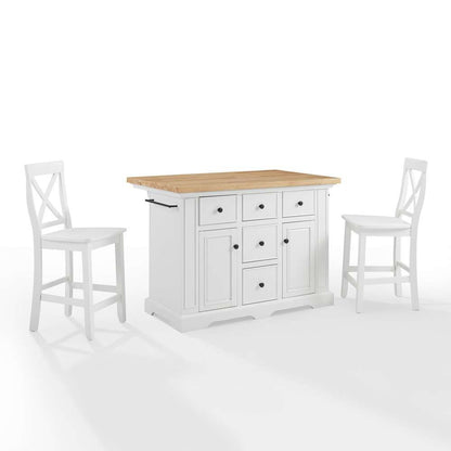 Crosley Furniture - Julia Wood Top Island W/X-Back Stools White/White - Island & 2 Stools - KF30067WH-WH veiw 2