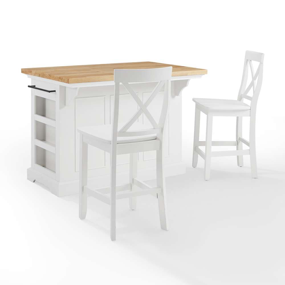 Crosley Furniture - Julia Wood Top Island W/X-Back Stools White/Black - Island & 2 Stools - KF30067WH-BK veiw 3
