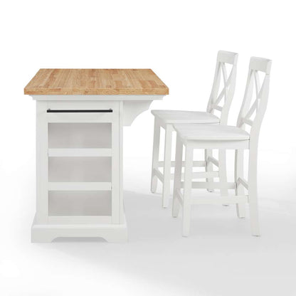 Crosley Furniture - Julia Wood Top Island W/X-Back Stools White/White - Island & 2 Stools - KF30067WH-WH veiw 4