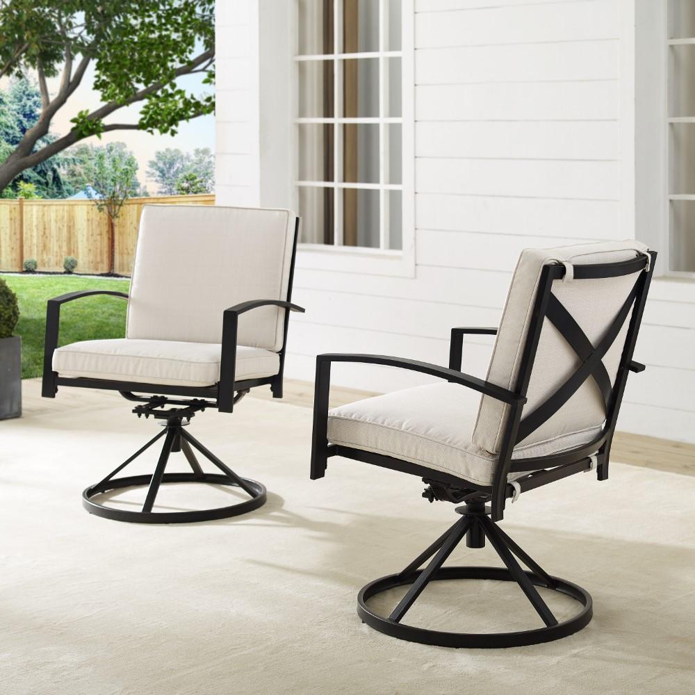 Crosley Furniture - Kaplan 2 Piece Outdoor Dining Swivel Chair Set Oatmeal/Oil Rubbed Bronze - 2 Swivel Chairs - KO60026BZ-OL veiw 9
