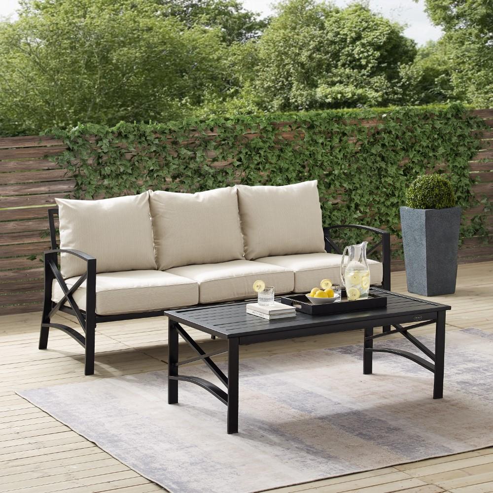 Crosley Furniture - Kaplan 2 Piece Outdoor Sofa Set Oatmeal/Oil Rubbed Bronze - Sofa & Coffee Table - KO60029BZ-OL veiw 8