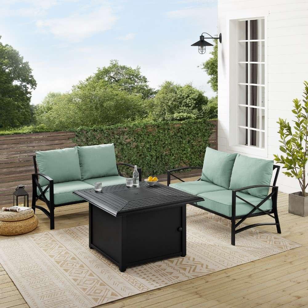 Crosley Furniture - Kaplan 3Pc Outdoor Metal Conversation Set W-Fire Table Mist-Oil Rubbed Bronze - Dante Fire Table and 2 Loveseats - KO60038BZ-MI veiw 3