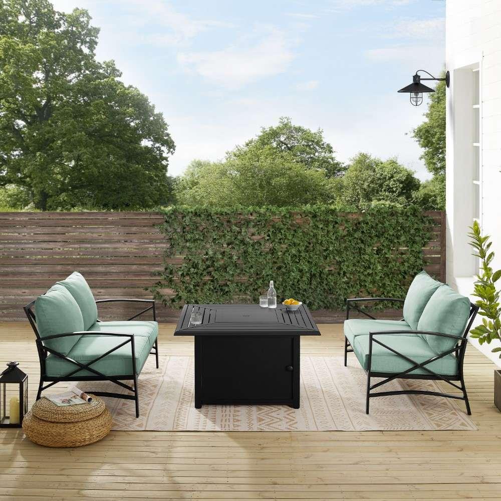 Crosley Furniture - Kaplan 3Pc Outdoor Metal Conversation Set W-Fire Table Mist-Oil Rubbed Bronze - Dante Fire Table and 2 Loveseats - KO60038BZ-MI veiw 4