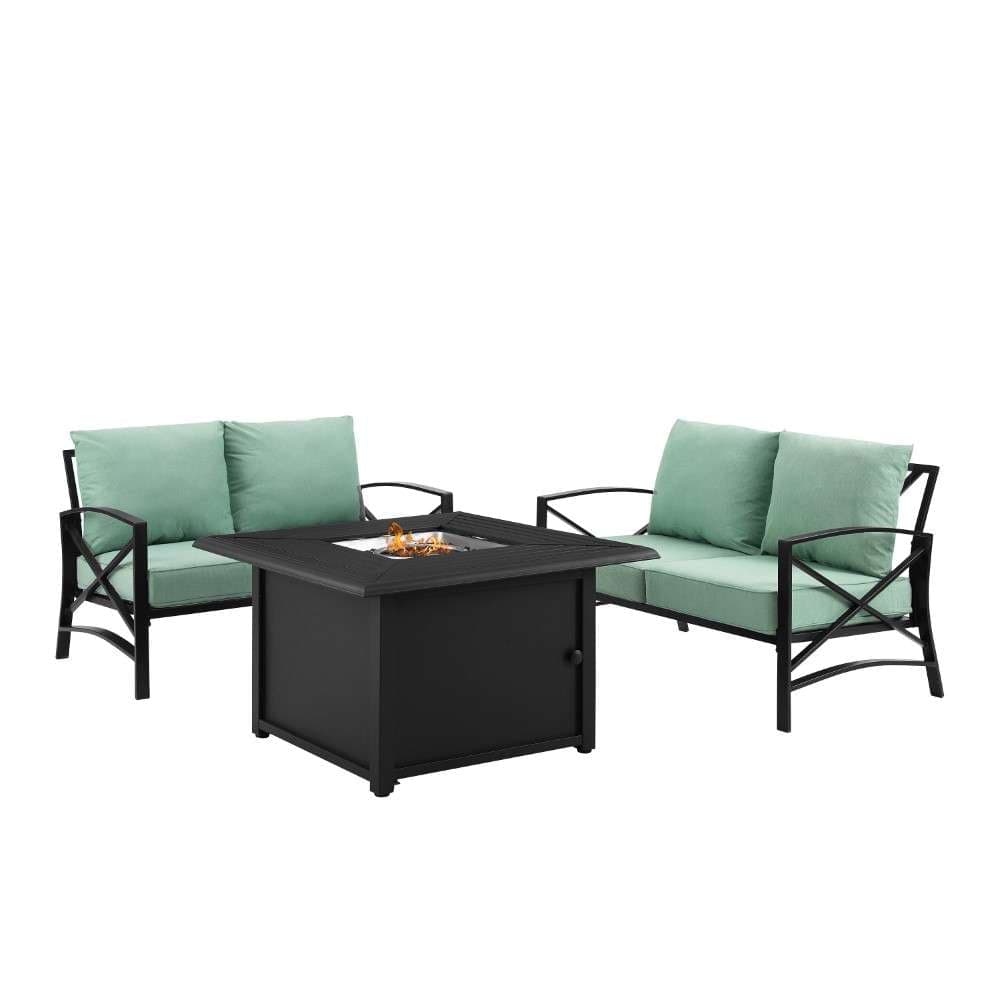 Crosley Furniture - Kaplan 3Pc Outdoor Metal Conversation Set W-Fire Table Mist-Oil Rubbed Bronze - Dante Fire Table and 2 Loveseats - KO60038BZ-MI veiw 5