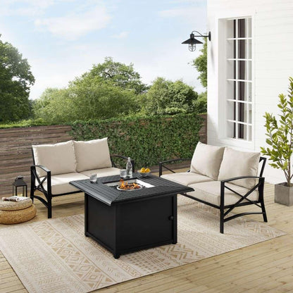 Crosley Furniture - Kaplan 3Pc Outdoor Metal Conversation Set W-Fire Table Oatmeal-Oil Rubbed Bronze - Dante Fire Table and 2 Loveseats - KO60038BZ-OL veiw 1