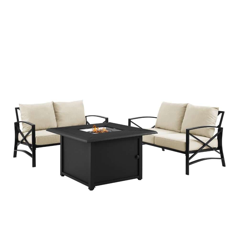 Crosley Furniture - Kaplan 3Pc Outdoor Metal Conversation Set W-Fire Table Oatmeal-Oil Rubbed Bronze - Dante Fire Table and 2 Loveseats - KO60038BZ-OL veiw 5