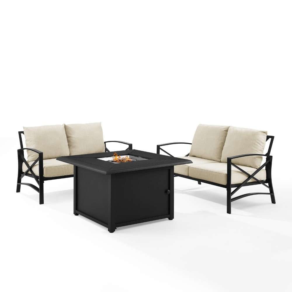 Crosley Furniture - Kaplan 3Pc Outdoor Metal Conversation Set W-Fire Table Oatmeal-Oil Rubbed Bronze - Dante Fire Table and 2 Loveseats - KO60038BZ-OL veiw 8