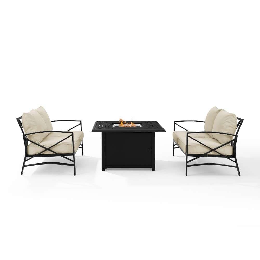 Crosley Furniture - Kaplan 3Pc Outdoor Metal Conversation Set W-Fire Table Oatmeal-Oil Rubbed Bronze - Dante Fire Table and 2 Loveseats - KO60038BZ-OL veiw 9