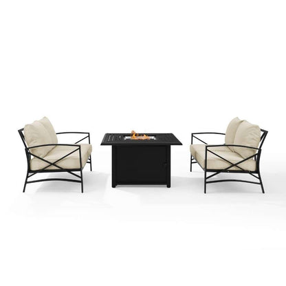 Crosley Furniture - Kaplan 3Pc Outdoor Metal Conversation Set W-Fire Table Oatmeal-Oil Rubbed Bronze - Dante Fire Table and 2 Loveseats - KO60038BZ-OL veiw 9
